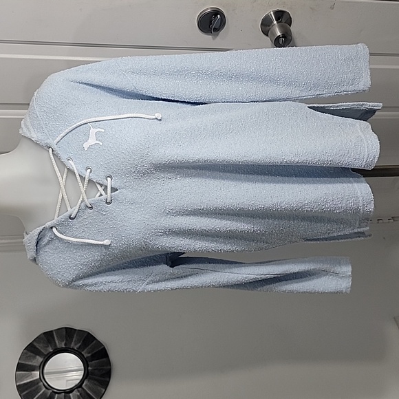 Victoria's Secret Tie Front Terry Cloth Pullover Varsity Light blue X small - Picture 2 of 9